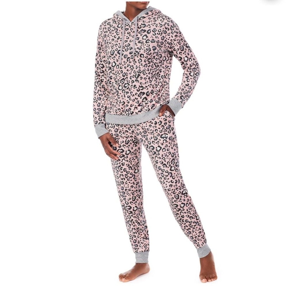 Cuddl Duds Womens XL Leopard Print Pajama Set Hoodie Jogger Pants Cozy Soft Flaw